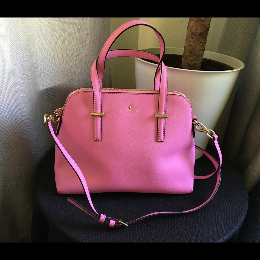 Kate Spade Handbag Purse GUC Bubble Gum Pink Crossbody Strap Satchel Medium size